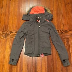 Superdry Gray Jacket with Coral Accents